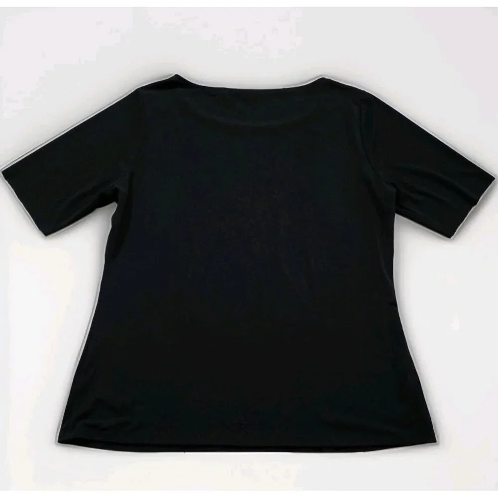 Tahari Top Womens L Black SS Studs Stretch Whimsigoth Office Mature Logo Capsule - Picture 2 of 16